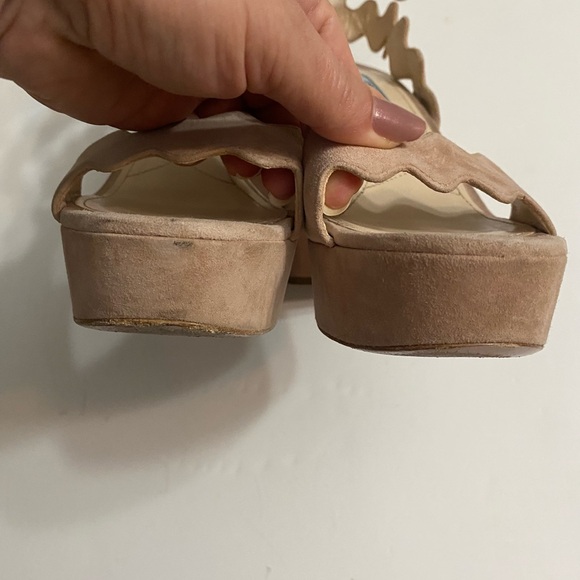 PRADA: Platform Beige Suede Scalloped Sandals Eu 37 size, Made in Italy - Picture 10 of 15